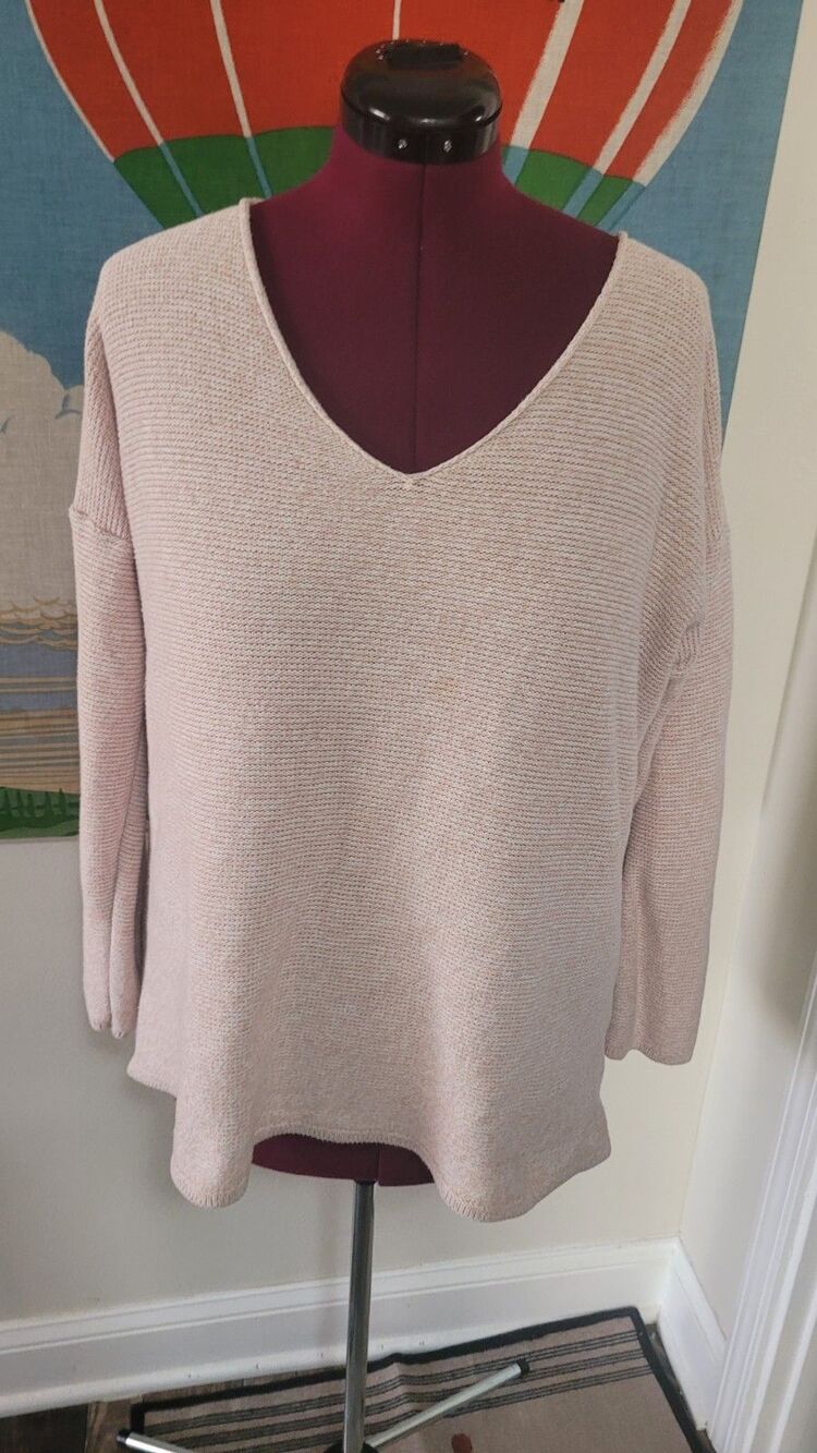 Old Navy Stone Pink V-Neck Waffle Knit Sweater Oversized Women’s XL